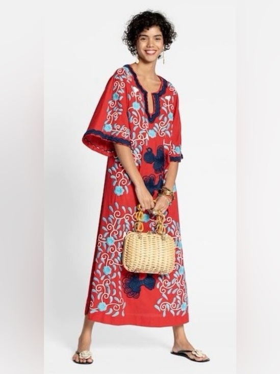 Frances Valentine Dresses & Skirts - Frances Valentine embroidered charming peacock caftan deep berry navy maxi 12